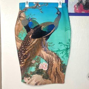 Blackmilk Peacocks in Spring midi pencil skirt XL